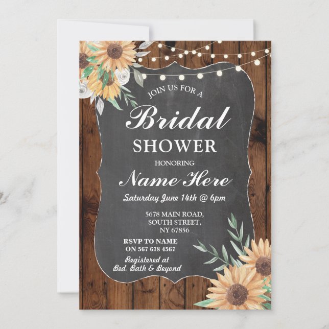 Bridal Shower Invite Sunflower Wood Floral (Front)