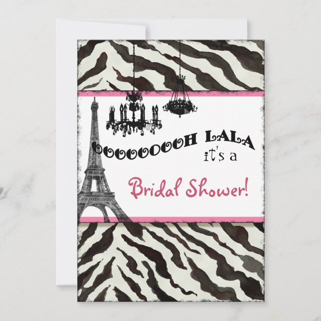 Bridal Shower Invite Zebra, Eiffel Tower (Front)