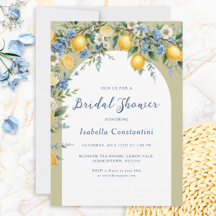 Bridal Shower Italian Amalfi Lemons Yellow Blue Invitation