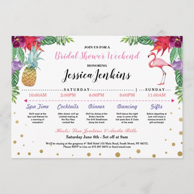 Bridal Shower Itinerary Aloha Flamingo Pineapple Programme (Front)