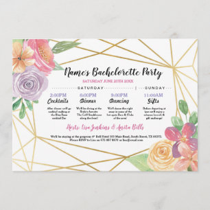 Bridal Shower Itinerary Bachelorette Gold Frame Invitation