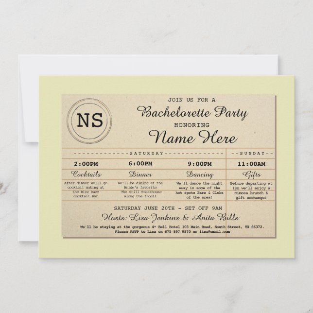 Bridal Shower Itinerary Bachelorette Library Book Invitation (Front)