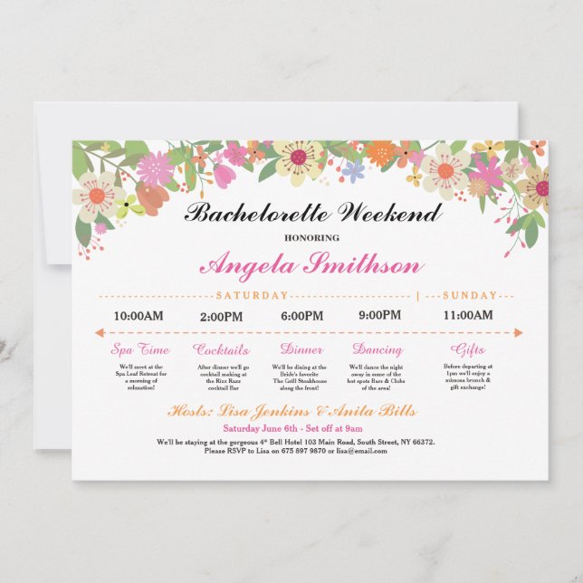 Bridal Shower Itinerary Bachelorette Schedule (Front)