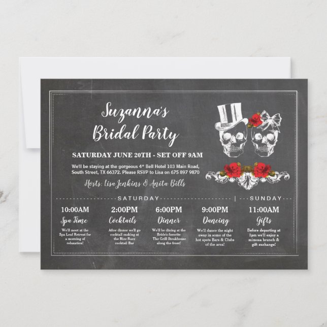 Bridal Shower Itinerary Bachelorette Skulls Chalk Invitation (Front)