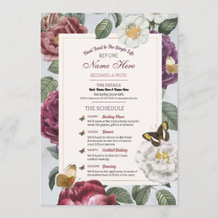 Bridal Shower Itinerary Bloom Floral Butterfly Programme