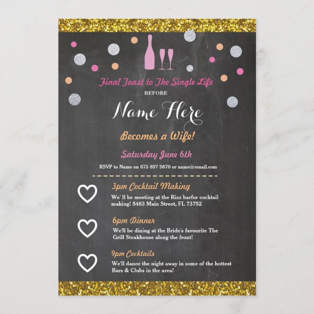 Bridal Shower Itinerary Champagne Bachelorette Programme (Front)