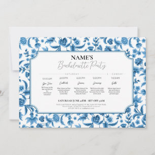 Bridal Shower Itinerary Chintz Blue & White Floral Invitation