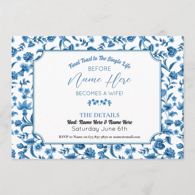 Bridal Shower Itinerary Chintz Blue & White Floral Programme (Front)