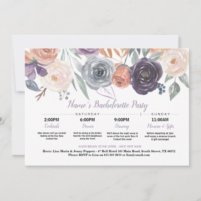 Bridal Shower Itinerary Fall Peach Purple Cream Invitation (Front)