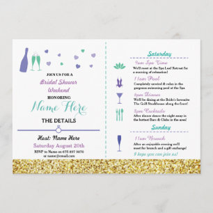 Bridal Shower Itinerary Heart Purple Gold Invite