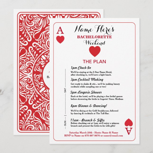 Bridal Shower Itinerary Las Vegas Cards Invite (Front/Back)