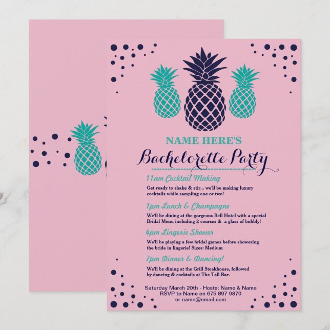Bridal Shower Itinerary Pineapple Aloha Invite (Front/Back)