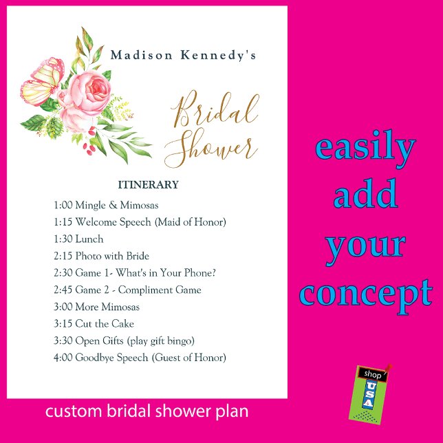 Bridal Shower Itinerary Plan 💐 Spring Pink Rose Invitation (Creator Uploaded)