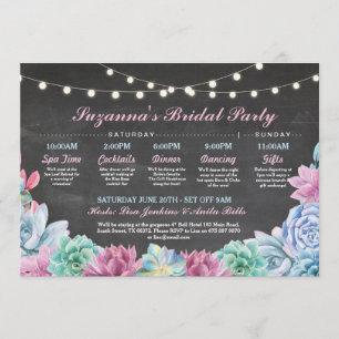 Bridal Shower Itinerary Succulent Blue Pink Floral Invitation