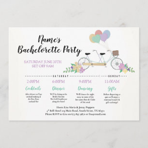 Bridal Shower Itinerary Tandem Bike Balloons Fun Invitation