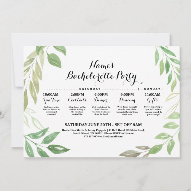 Bridal Shower Itinerary Wedding Foliage Leaves Invitation (Front)