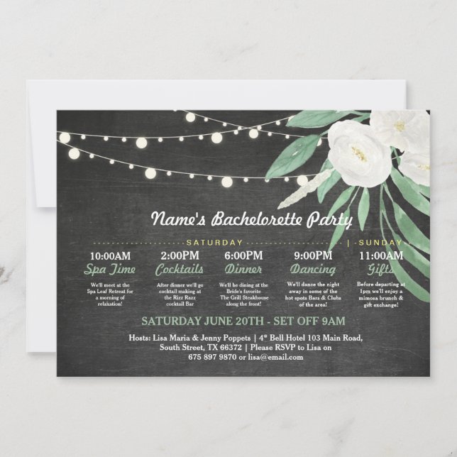 Bridal Shower Itinerary White Flower Rustic Lights Invitation (Front)