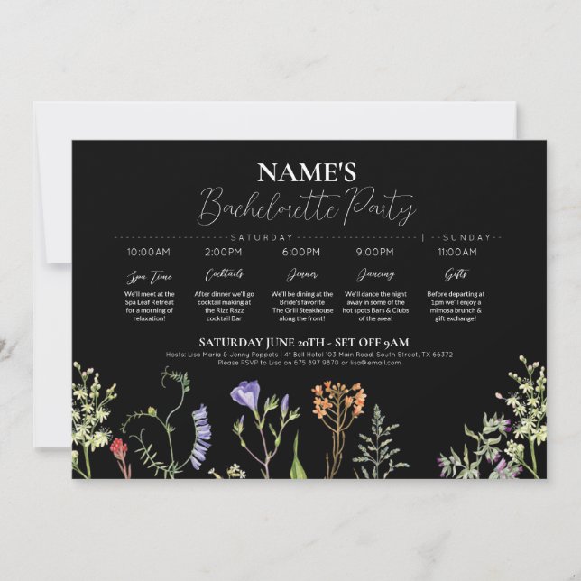Bridal Shower Itinerary Wildflowers Floral Dark Invitation (Front)