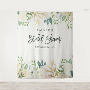 Bridal Shower   Ivory Floral Photo Backdrop Tapestry