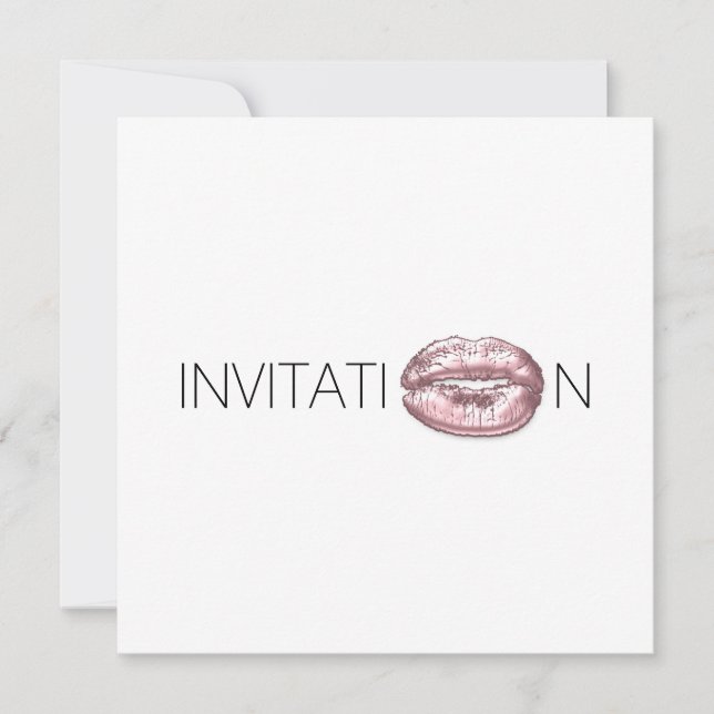Bridal Shower Kiss Lips Black White Minimal Invitation (Front)