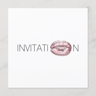 Bridal Shower Kiss Lips Black White Minimal Invitation