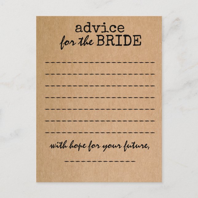 Bridal Shower Kraft Advice Card (Front)