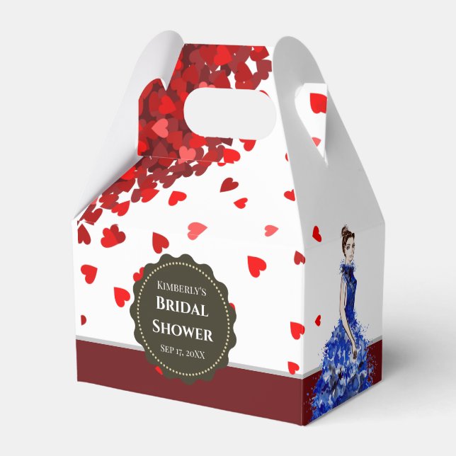 Bridal Shower Lady with Sparkly Blue Gown Heart Favour Box (Front Side)