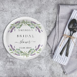 Bridal shower lavender eucalyptus greenery paper plate<br><div class="desc">A stylish white background decorated with violet lavender flowers and eucalyptus greenery.  Personalize and add a name and a date.</div>