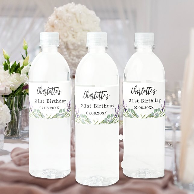 Bridal Shower lavender florals eucalyptus Water Bo Water Bottle Label (Creator Uploaded)