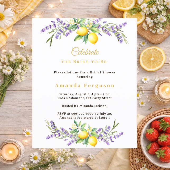 Bridal Shower lavender florals lemons invitation (Creator Uploaded)