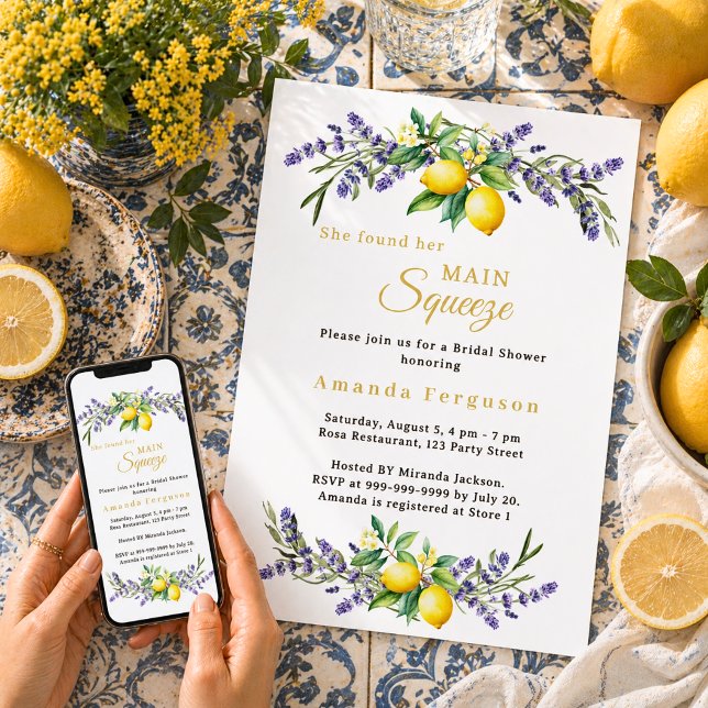 Bridal Shower lavender florals lemons main squeeze Invitation (Creator Uploaded)