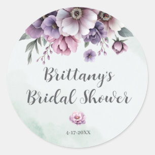 Bridal Shower Lavender & Green Floral Classic Round Sticker
