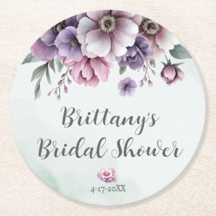 Bridal Shower Lavender &Green Floral Paper Coaster