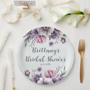 Bridal Shower Lavender & Green Floral  Paper Plate