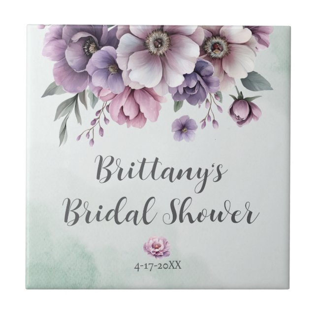 Bridal Shower Lavender & Green Floral Tile (Front)