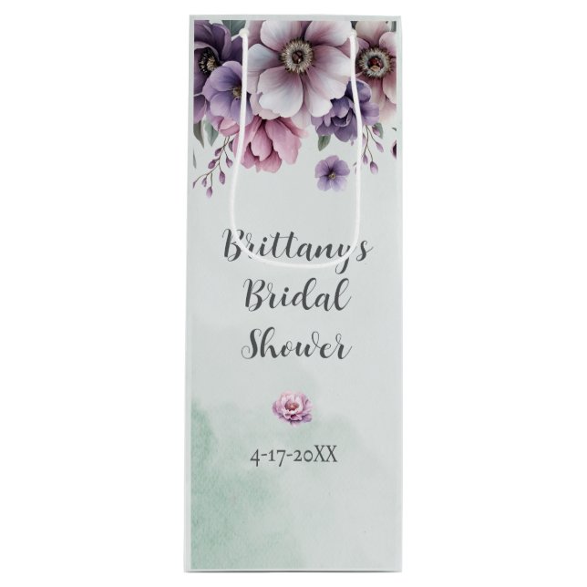 Bridal Shower Lavender & Green Floral Wine Gift Bag (Front)