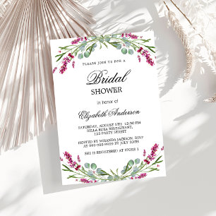 Bridal shower lavender pink greenery luxury invitation