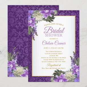 Bridal Shower -Lavender Purple Damask & Gold Invitation