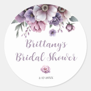 Bridal Shower Lavender Watercolor Floral Classic Round Sticker
