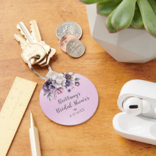 Bridal Shower Lavender Watercolor Floral Key Ring