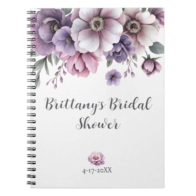 Bridal Shower Lavender Watercolor Floral Notebook (Front)