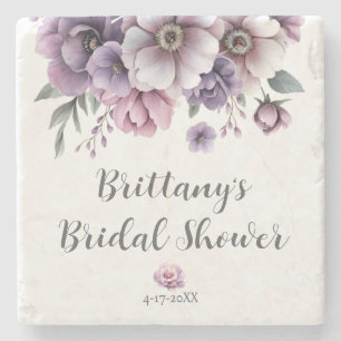 Bridal Shower Lavender Watercolor Floral Stone Coaster