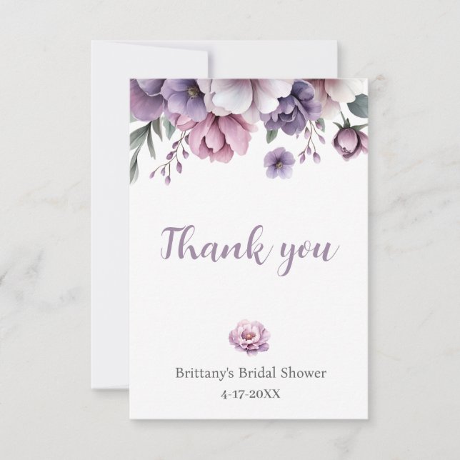 Bridal Shower Lavender Watercolor Floral  Thank You Card (Front)