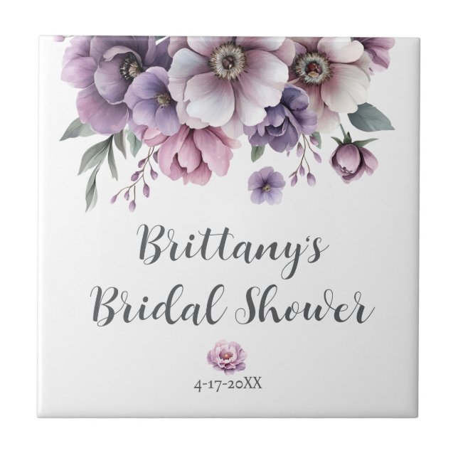 Bridal Shower Lavender Watercolor Floral Tile (Front)