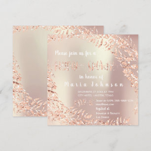 Bridal Shower Leafs Wrath Glitter Pink Rose Gold Invitation