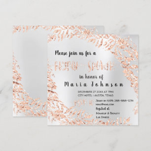 Bridal Shower Leafs Wrath Glitter Pink Rose Silver Invitation