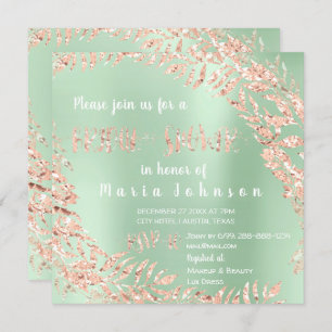 Bridal Shower Leafs Wreath Pink Rose Mint Green Invitation