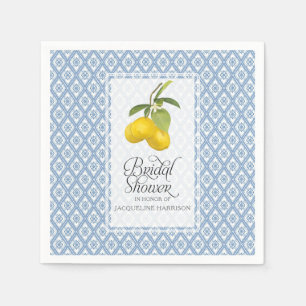 Bridal Shower Lemon Citrus Blue White Pattern Art Napkin