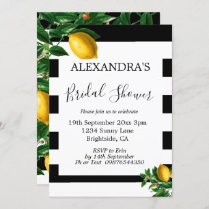 Bridal Shower Lemons Black White Stripe Elegant Invitation