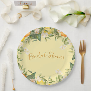 Bridal Shower Lemons Oranges Citrus Floral Paper Plate